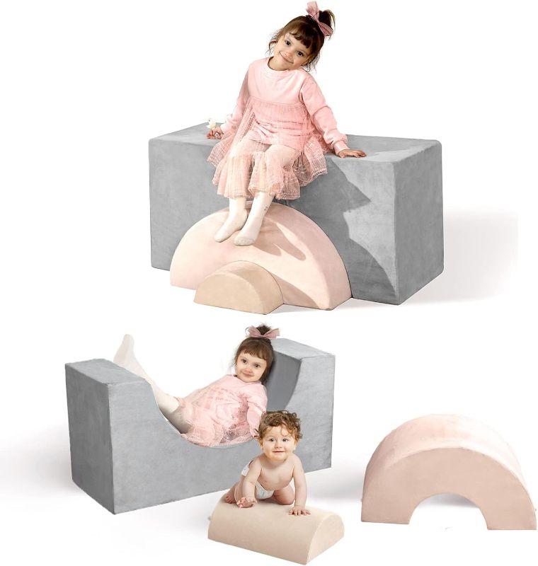 Photo 1 of GudoInsole Play Couch Sofa for Kids Tunnel Climber Fold Out Sofa Convertible Climb and Crawl Foam Playset for Creative Child Girls and Boys Playroom (Gray Rainbow)