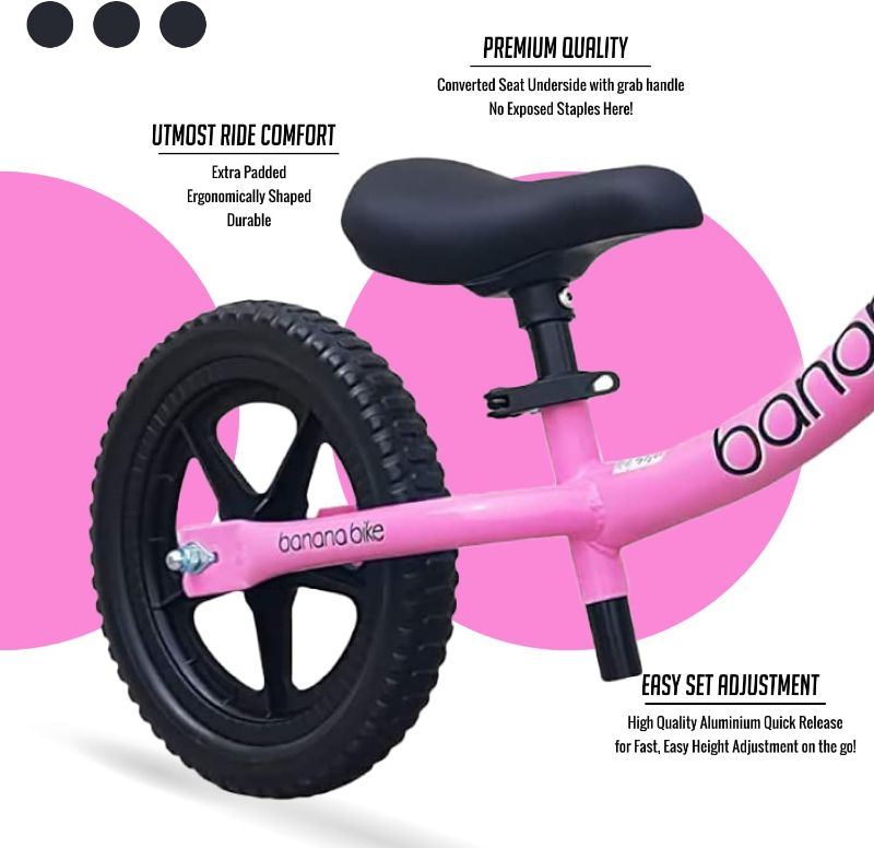 Photo 2 of Banana LT Balance Bike - Lightweight Toddler Bike for 2, 3, 4, and 5 Year Old Boys and Girls - No Pedal Bikes for Kids with Adjustable Handlebar and seat - Aluminium, EVA Tires - Training Bike Pink