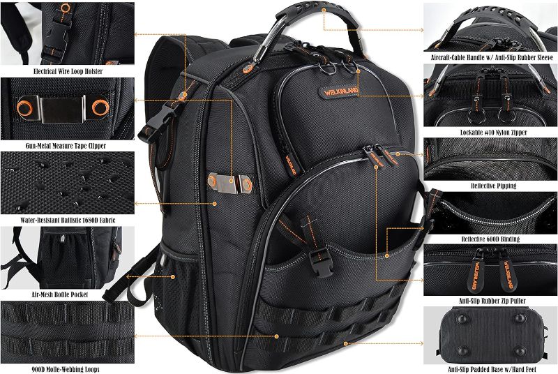 Photo 1 of 66-Pockets Backpack Tool Bag, Heavy-Duty Tool Backpack, Electrician backpack, Jobsite backpack, Tool back pack, Tool backpack for electricians, Tool backpack for construction,Tool backpack for men