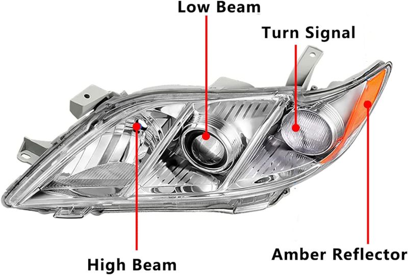 Photo 3 of ADCARLIGHTS 2007 2008 2009 Toyota Camry Headlight Assembly for 2007-2009 Toyota Camry Headlamp Chrome Housing Replacement Left and Right OE Replacement A-Chrome Housing Amber Reflector