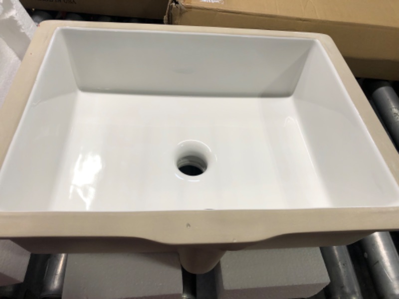 Photo 2 of 18 Inch Undermount Bathroom Sink Small Rectangle Undermount Sink White Ceramic Under Counter Bathroom Sink with Overflow (18.3"x13.8")