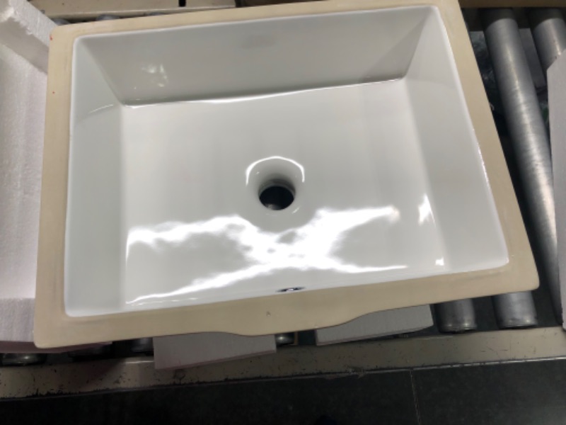 Photo 3 of 18 Inch Undermount Bathroom Sink Small Rectangle Undermount Sink White Ceramic Under Counter Bathroom Sink with Overflow (18.3"x13.8")