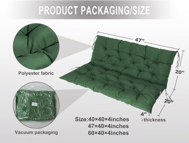 Photo 3 of COSNUOSA Swing Replacement Cushions Waterproof Porch Swing Cushions 2-3 Seater Outdoor Swing Cushions for Outdoor Furniture dark green 60x40 Inches 60x40 inch dark green