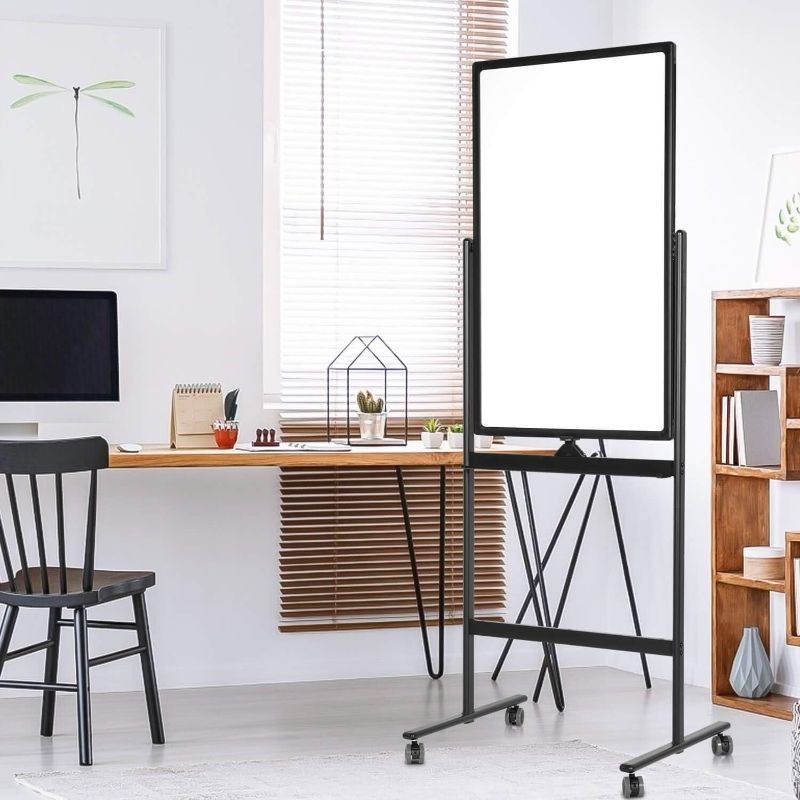 Photo 3 of Mobile Whiteboard Easel-Style Dry Erase Board 24 x 36 Inches Double Sided Reversible White Board with Casters Stand Portable Easel Frame for Office Classroom Home Pizarra Blanca Magnetica Móvil…… White 24 x 36 Inches