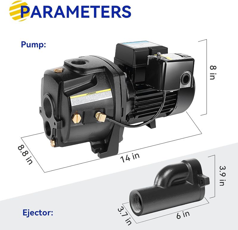 Photo 3 of Acquaer 3/4HP Shallow Well Jet Pump,Cast Iron, Well Depth Up to 25ft, 115V/230V Dual Voltage, Automatic Pressure Switch,Versatile Pump for Garden, Lawn, Farm 3/4HP Non-convertible