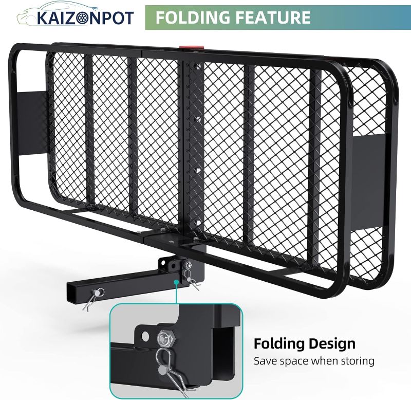 Photo 3 of KAIZONPOT 60 X 20 X 6 Inches Hitch Rack Cargo Carrier 500lb Capacity Hitch Mount Folding Cargo Basket Cargo Racks for Trailer Hitch Cargo Trailer