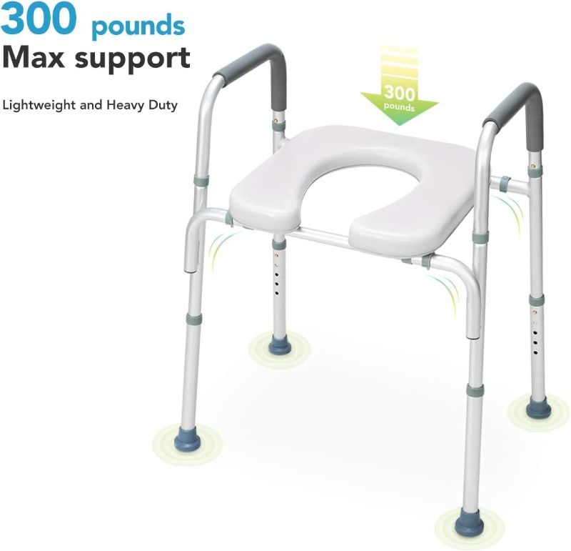 Photo 1 of OasisSpace Stand Alone Raised Toilet Seat 300lb - Heavy Duty Medical Raised Homecare Commode and Safety Frame, Height Adjustable Legs, Bathroom Assist Frame for Elderly, Handicap, Disabled. GRAY