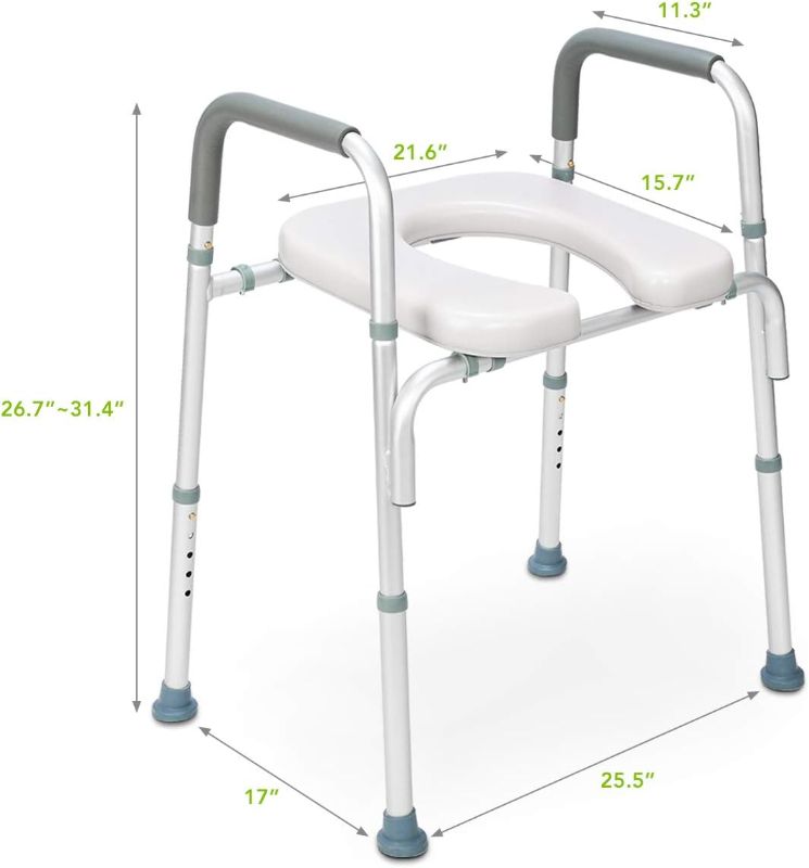 Photo 1 of OasisSpace Stand Alone Raised Toilet Seat 300lb - Heavy Duty Medical Raised Homecare Commode and Safety Frame, Height Adjustable Legs, Bathroom Assist Frame for Elderly, Handicap, Disabled. GRAY