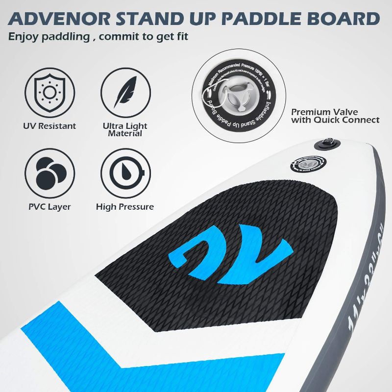 Photo 2 of ADVENOR Paddle Board 11'x33 x6 Extra Wide Inflatable Stand Up Paddle Board with SUP Accessories Including Adjustable Paddle,Backpack,Waterproof Bag,Leash,and Hand Pump,Repair Kit Blue