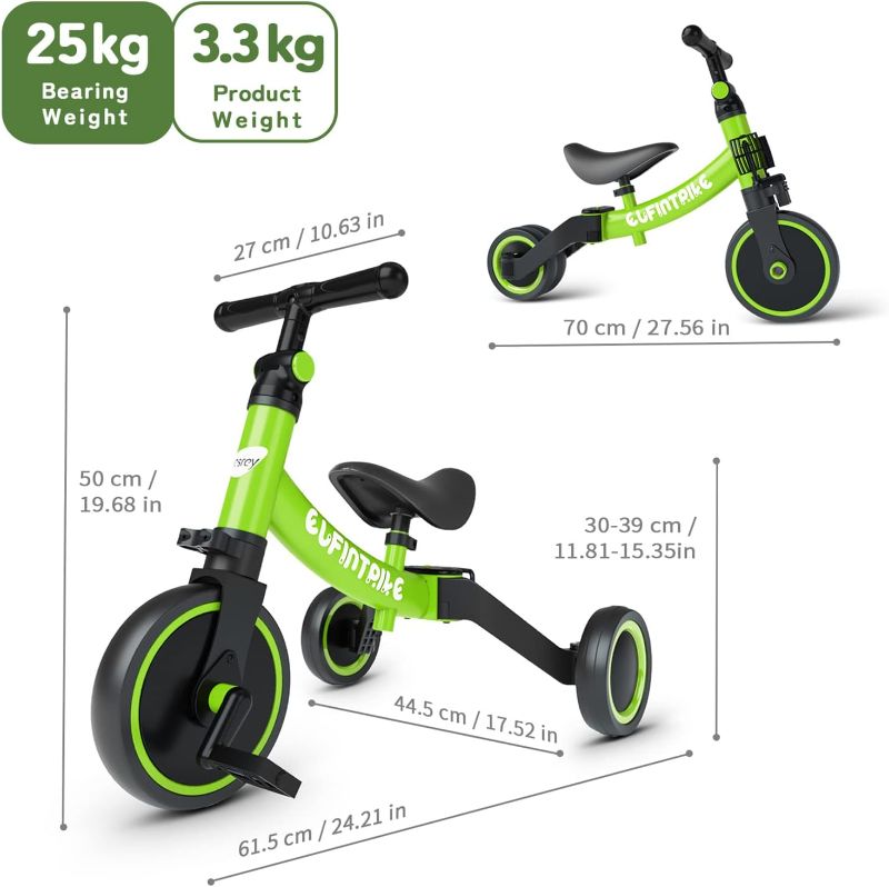 Photo 3 of besrey 5 in 1 Toddler Bike for 10 Month to 4 Years Old Kids, Toddler Tricycle Kids Trikes Tricycle, Gift & Toys for Boy & Girl, Balance Training, Removable Pedals Green