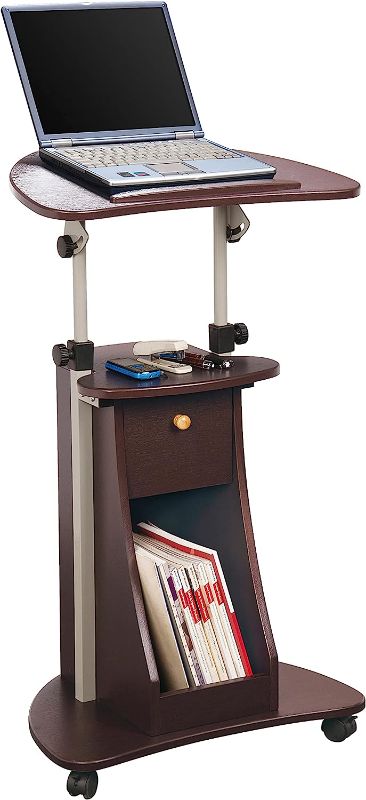 Photo 1 of Techni Mobili Sit-to-Stand Rolling Adjustable Storage Medical Laptop Computer Cart, Chocolate