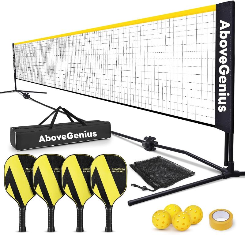 Photo 1 of 
AboveGenius Pickleball Set with Net(17 FT), Pickleball Paddles Set of 4, Includes 4 Premium Wood Pickleball Paddles, 4 Pickleball Balls,1 Portable Net,1...