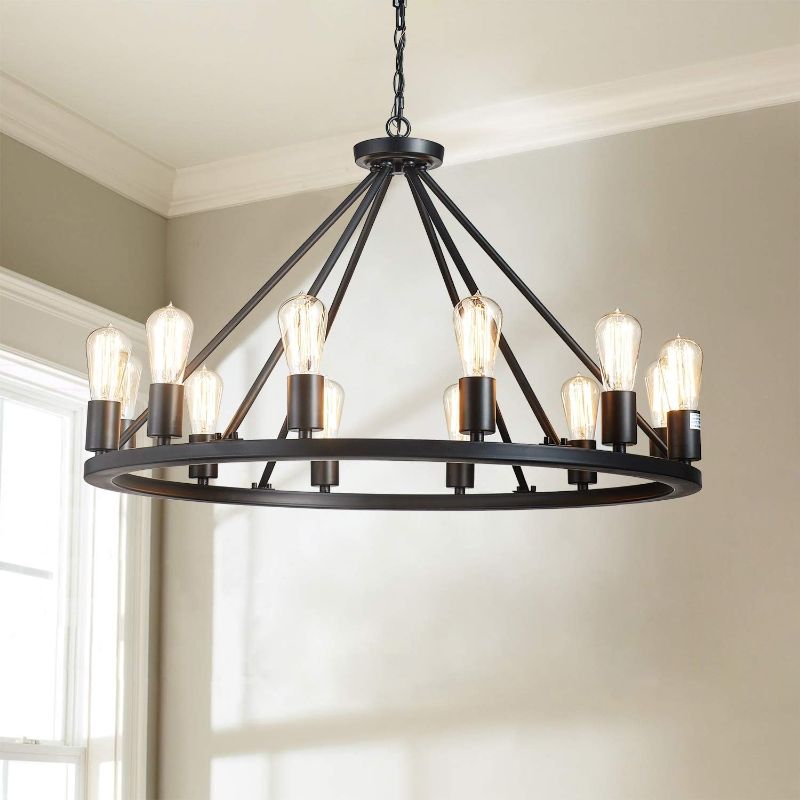 Photo 1 of 
Saint Mossi Antique Painted Metal Chandelier Lighting with 12 Lights,Rustic Vintage Farmhouse Pendant Lighting Wagon Wheel Chandelier,Black Finish,H20 x D32...