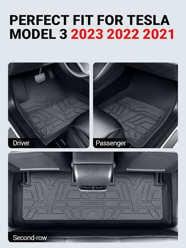 Photo 2 of BASENOR 6PCS Tesla Model 3 Floor Mats Full Set Mats Heavy Duty All-Weather Waterproof TPE Front Rear Cargo Liners Floor Protect Interior Accessories for Model 3 2021 2022 2023