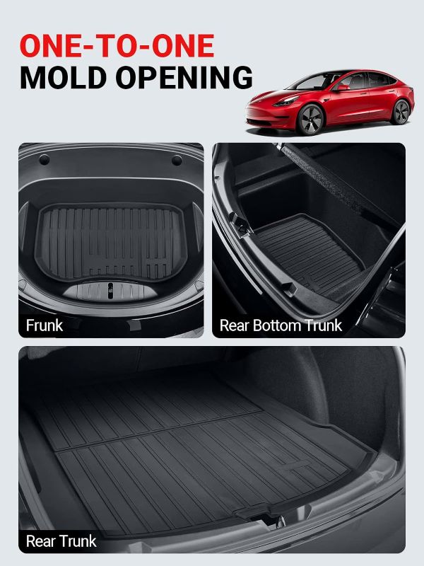 Photo 3 of BASENOR 6PCS Tesla Model 3 Floor Mats Full Set Mats Heavy Duty All-Weather Waterproof TPE Front Rear Cargo Liners Floor Protect Interior Accessories for Model 3 2021 2022 2023