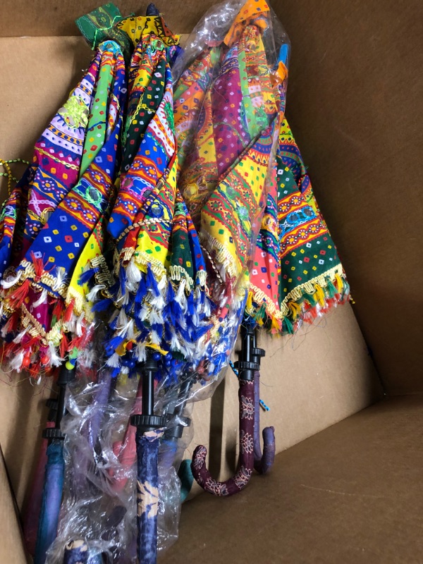 Photo 1 of 10 Pcs Lot Indian Cotton Fabric Mirror Work Vintage Parasols Wedding Umbrella Outdoor Decorations Handmade Embroidery Ethnic Umbrella Parasol
