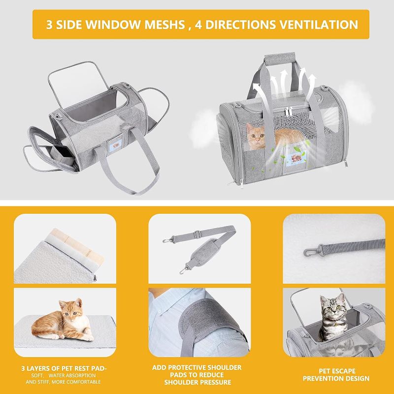 Photo 1 of SECLATO Cat, Dog, Pet Carrier Airline Approved for Cat, Small Dogs, Kitten, Carriers for Small Medium Cats Under 15lb, Collapsible Soft Sided TSA Approved Cat Travel Carrier-Grey