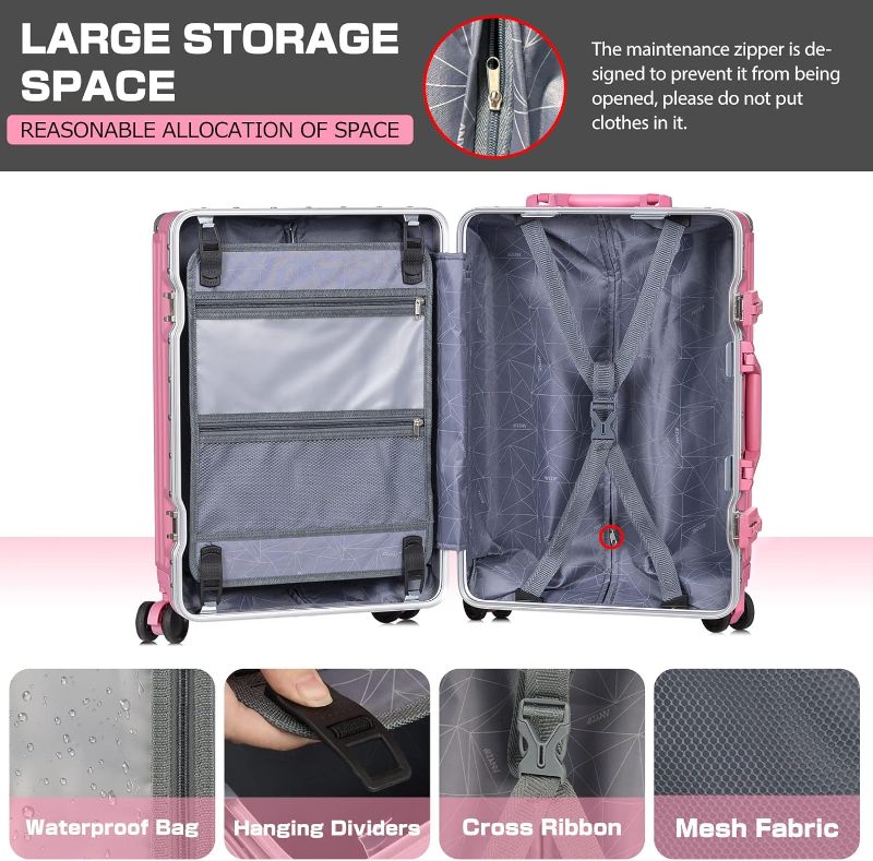 Photo 3 of AnyZip Carry On Luggage Aluminium Frame Suitcase PC ABS Hard Shell TSA Lock No Zipper 20In Rose Pink Rose Pink 20-Inch