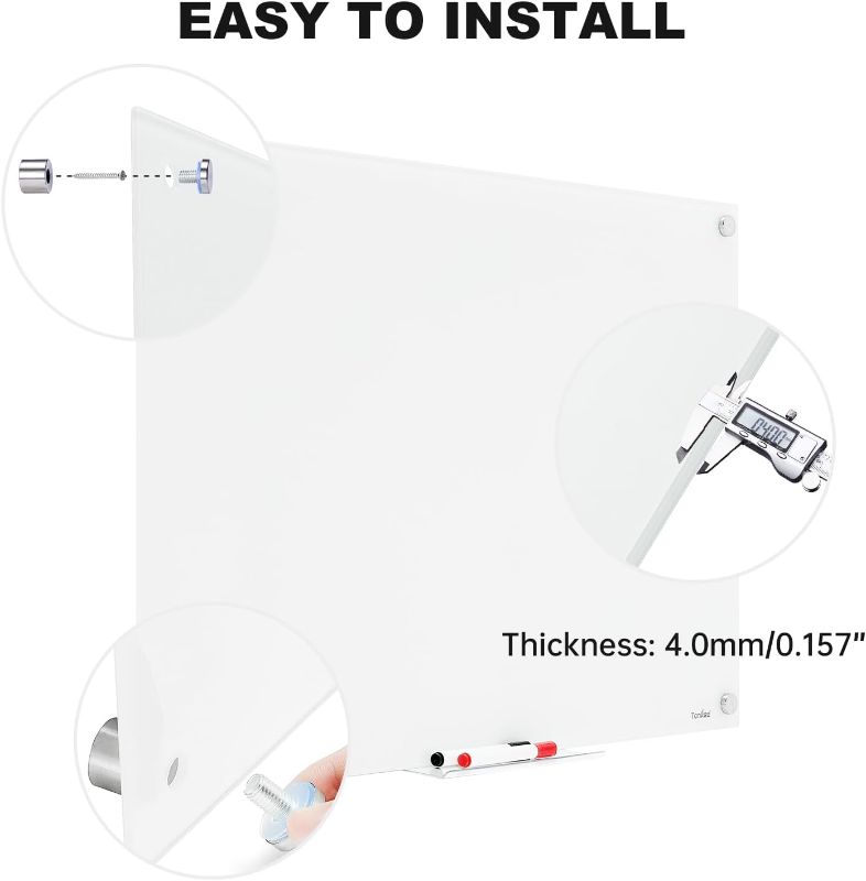 Photo 3 of Glass Dry Erase Board for Wall - Modern Frameless Glass Whiteboard 32''x48'', Large Magnetic White Board for Home Office Cafe Shops Decor White 32x48