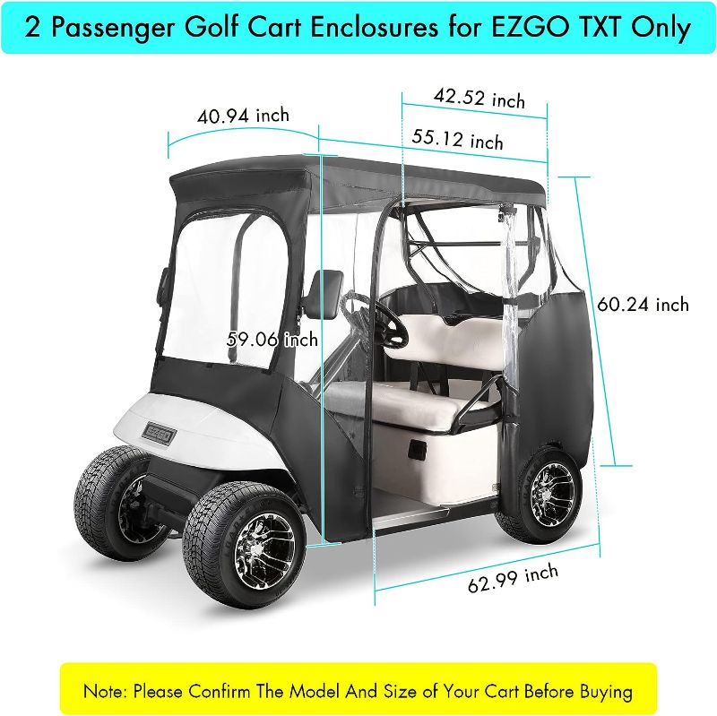 Photo 3 of 10L0L Golf Cart Enclosure 2 Passenger for EZGO TXT & RXV, Waterproof Portable Golf Cart Driving Enclosures Cover with 4-Sided Transparent Windows and Side Mirror Openings Black/Beige - Roof up to 58"