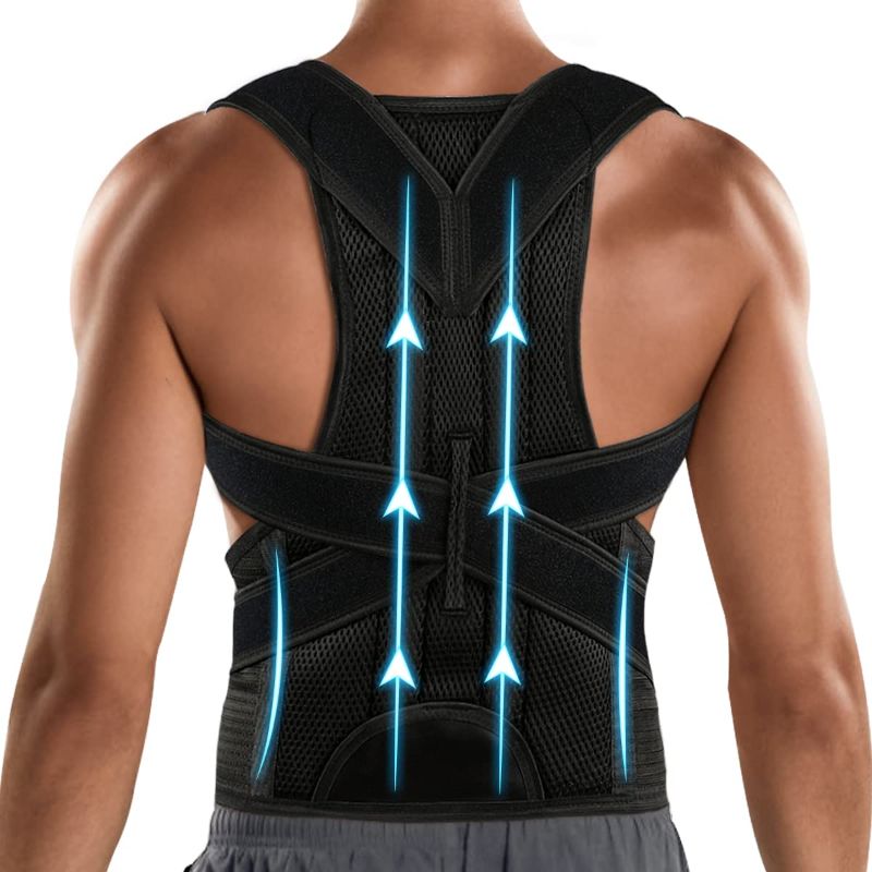 Photo 1 of Advanta Sports Back Brace and Posture Corrector for Men and Women, Adjustable and Breathable Back Straightener Posture Corrector, Scoliosis and Hunchback Correction, Shoulder, Upper (M)