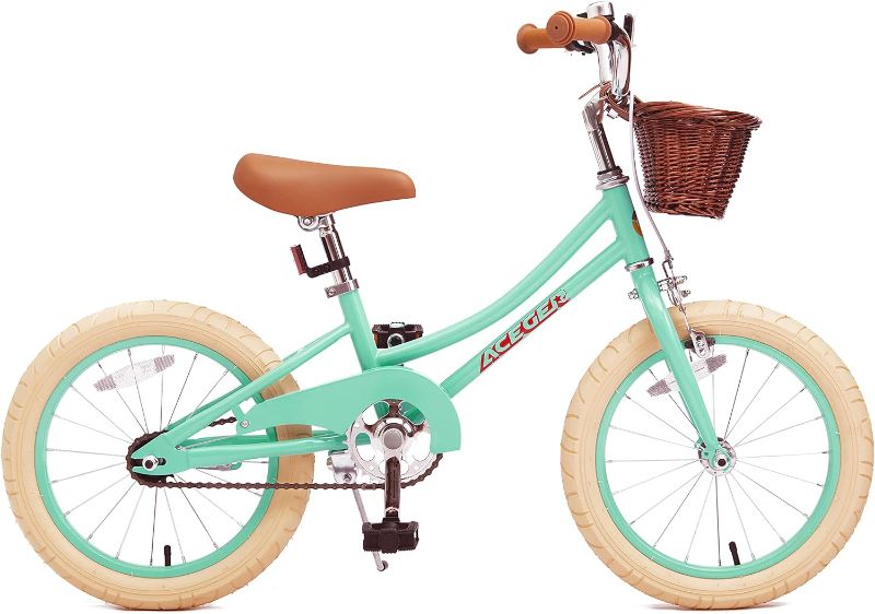 Photo 4 of ACEGER Girls Bike with Basket, Kids Bike for 3-13 Years, 14 inch with Training Wheels, 16 inch with Training Wheels and Kickstand, 20 inch with Kickstand but no Training Wheels. Spring Green Without Fenders 16 Inch With Training Wheels