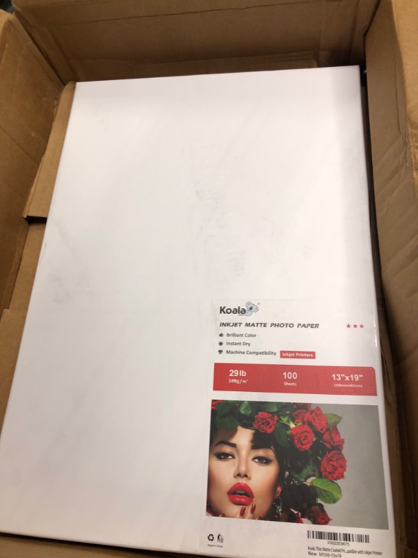 Photo 3 of Koala Thin Matte Coated Printer Paper 100 Sheets 13x19 Inches for Sharp Detail Printing Compatible with Inkjet Printer