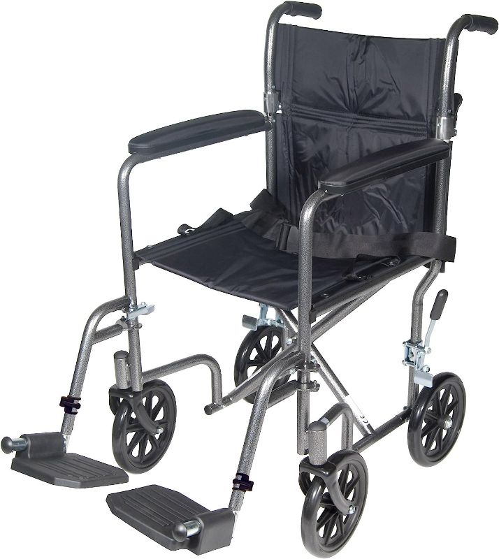 Photo 1 of 
Drive Medical TR37E-SV Lightweight Folding Transport Wheelchair with Swing-Away Footrest, Silver
Color:Silver Vein