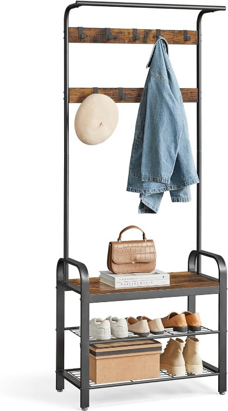 Photo 1 of 
VASAGLE Coat Rack, Hall Tree with Shoe Bench for Entryway, Entryway Bench with Coat Rack, 4-in-1, with 9 Removable Hooks, a Hanging Rod, 13.3 x 28.3 x 72.1...