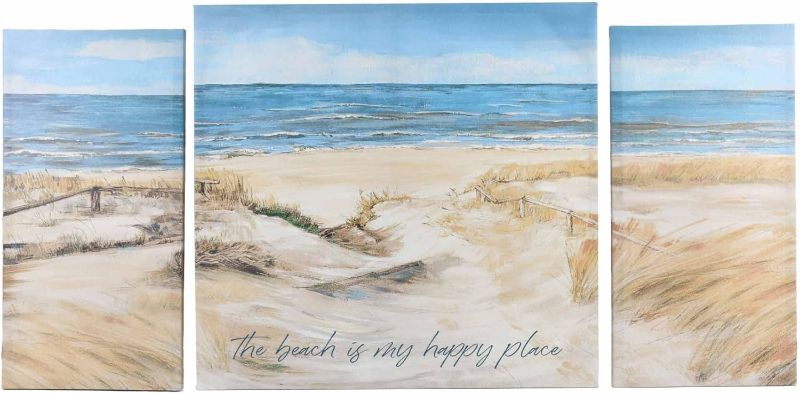 Photo 3 of 
Prinz Beach is My Happy Place 44.5" x 22.5" Coastal Canvas Wall Art, 3-Piece Large Beach Painting for Living Room, Bedroom, Family Room