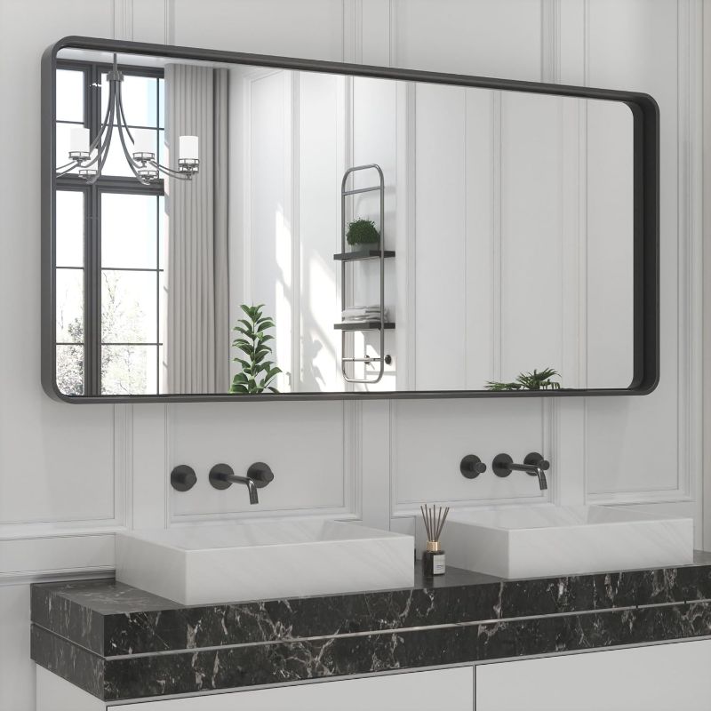 Photo 1 of 
TETOTE 48x24 Inch Black Frame Mirror, Bathroom Vanity Mirror for Wall, Modern Rectangle Round Corner Matte Framed Mirror (Horizontal/Vertical)