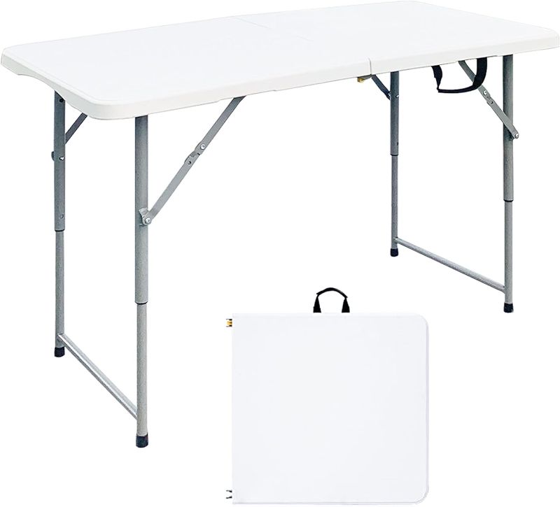 Photo 1 of 
JingPieCle 4 Foot Folding Table 4ft Foldable Portable Desk, Small Plastic Card Table, Adjustable Height Fold up Lightweight Table for Dining Party, Mesa...
Size:4FT