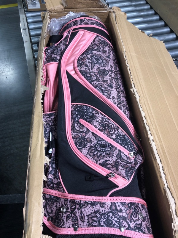 Photo 3 of Glove It Ladie's Golf Bag - Lightweight, Nylon Cart Bag with 15 Dividers, Putter Well, Rain Hood & 9 Easy-Access Pockets, Rose LACE (GB406)