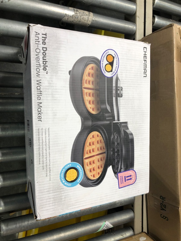 Photo 2 of Chefman Double Waffle Maker, 2 at a Time 6-Inch Belgian Waffle Maker with Mess Free Moat and 7 Shade Settings Temp Control, Electric Non Stick Waffle Iron Griddle, Hashbrowns, Keto Chaffle Maker Stainless - Double