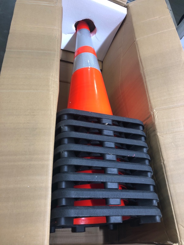 Photo 3 of (8 Cones) BESEA 28” inch Orange PVC Traffic Cones, Black Base Construction Road Parking Cone Structurally Stable Wearproof (28" Height) 01_28"(8 Cones)