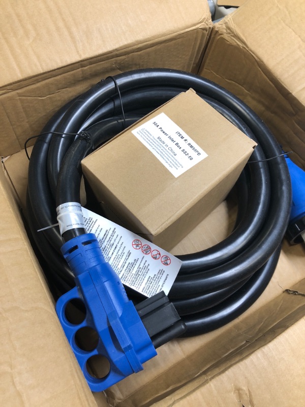 Photo 3 of 50 Amp Generator Cord and Power Inlet Box, 20FT Generator Extension Cords 50 Amp,125V/250V Generator Power Cord NEMA14-50P/SS2-50R Twist Lock Connector 20FT Black+Blue