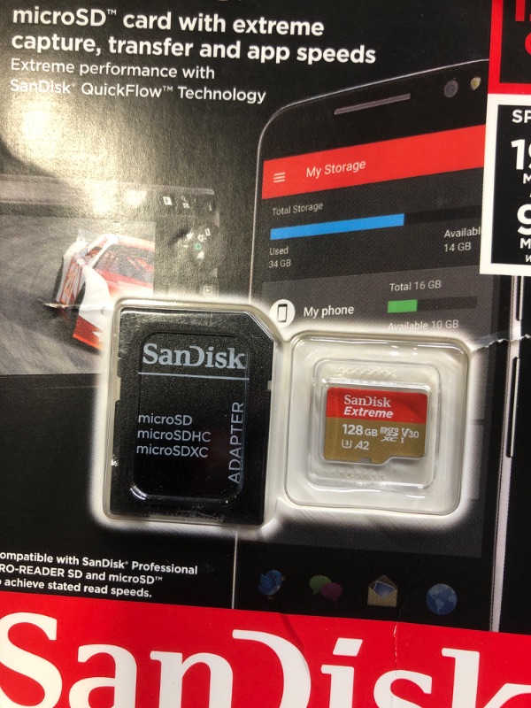 Photo 2 of SanDisk 128GB Extreme microSDXC UHS-I Memory Card with Adapter - C10, U3, V30, 4K, 5K, A2, Micro SD Card - SDSQXAA-128G-GN6MA & MobileMate USB 3.0 microSD Card Reader- SDDR-B531-GN6NN