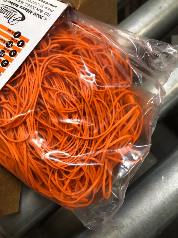 Photo 2 of Alliance (37196) Latex-Free Orange Rubber Bands, Size 19 Inches, 0.16 x 3.5 Inches, APPROX. PCS. 1440 per Box 1440 Count (Pack of 1) 1 Pound Box