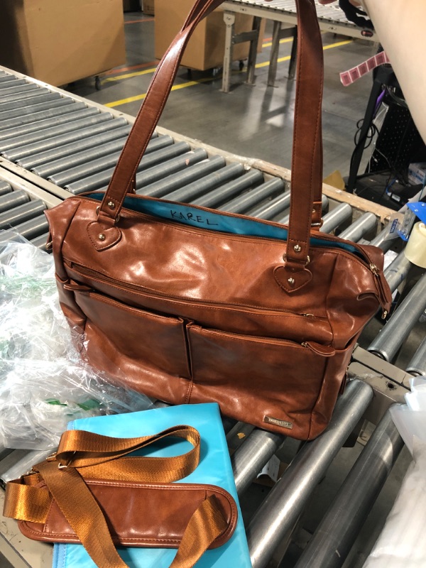Photo 1 of DOFASAYI Leather Diaper Bag Backpack - Chic Vegan Leather Diaper Bag Tote for Mom and Dad, Leather Diaper Bag with Cosmetic Bag, Changing Pad, Messenger Strap, Stroller Hook, Mud Brown Leather Mud Brown Leather