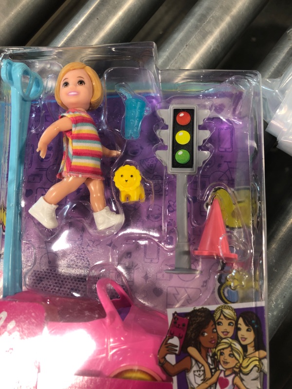 Photo 1 of Barbie Skipper Babysitters Inc. Accessories Set with Small Toddler Doll & Toy Car, Plus Traffic Light, Cone, Cup & Lion Toy, Gift for 3 to 7 Year Olds , White