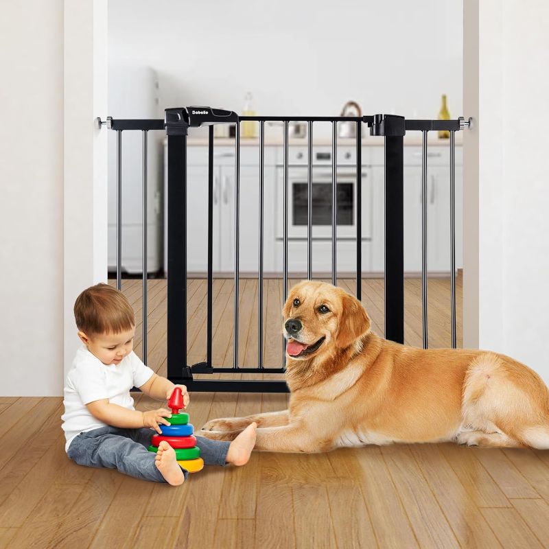 Photo 1 of BABELIO 26-40 Inch Easy Install Extra Wide Pressure Mounted Metal Baby Gate, No Drilling, No Tools Required, with Wall Protectors and Extenders (Black)
