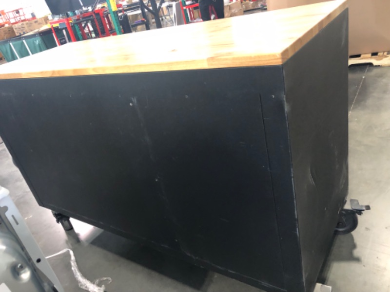 Photo 1 of 62 in. W x 24 in. D Heavy Duty 14-Drawer Mobile Workbench Cabinet with Adjustable Height Wood Top in Matte Black
