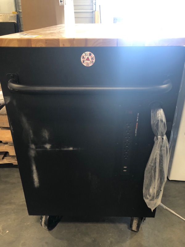 Photo 1 of 62 in. W x 24 in. D Heavy Duty 14-Drawer Mobile Workbench Cabinet with Adjustable Height Wood Top in Matte Black