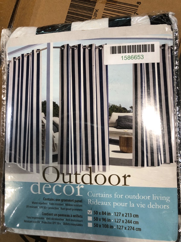 Photo 2 of Coastal Stripe Outdoor Curtain Panel with Grommets, 50 W x 84 L - Black