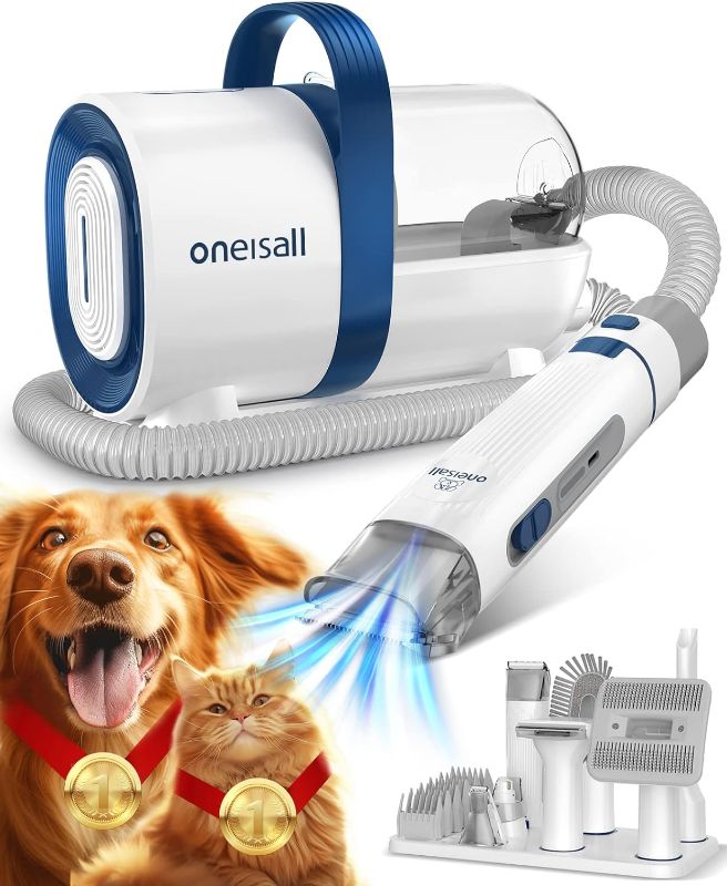 Photo 1 of oneisall Dog Hair Vacuum & Dog Grooming Kit, Pet Grooming Vacuum with Pet Clipper Nail Grinder, 1.5L Dust Cup Dog Brush Vacuum with 7 Pet Grooming Tools for Shedding Pet Hair, Home Cleaning