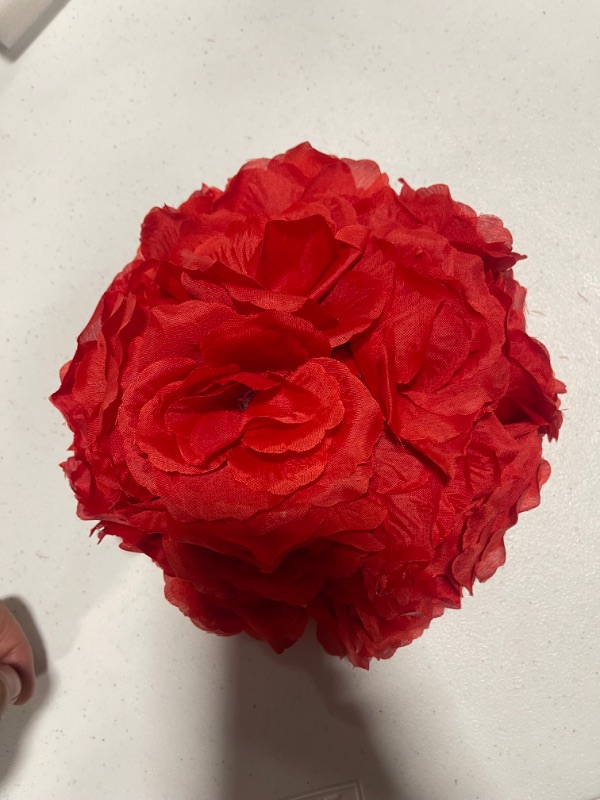 Photo 1 of Abaodam Wedding Hanging Ball Fake Flowers for vase Artificial red Roses red Decorations Wedding Artificial Rose Wedding Hanging Flower Wedding Ceiling Flower Kissing Flower Balls Hook up