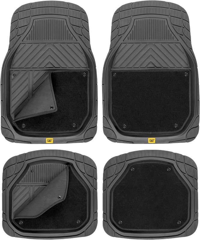 Photo 1 of Cat® Detachable Deep Dish Car Floor Mats for Auto Rubber w/Removable Carpet Liner - Easy-Clean Automotive Floor Liners Heavy Duty All Weather Set