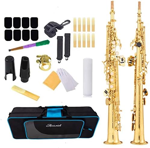 Photo 1 of Aisiweier Soprano Saxophone SAX Bb Brass Lacquered Gold Body and Keys Woodwind instruments (gold)