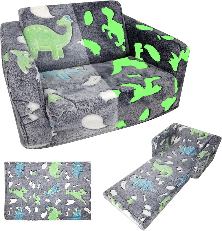 Photo 1 of Asou Kids Sofa Toddlers Sofa with Blanket Glow in The Dark Kids Couch Fold Out Toddlers Play Couch Mini Dinosaur Couch for Kids Toddlers 
***MISSING BLANKET***