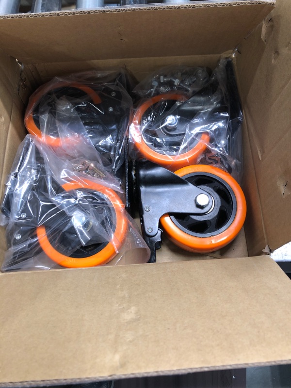 Photo 2 of ASHGOOB 4" Caster Wheels Set of 4, Heavy Duty Casters with Brake, No Noise Locking Casters with Orange Polyurethane (PU) Wheels, Swivel Plate Castors Pack of 4 4 4" (4pack Orange)